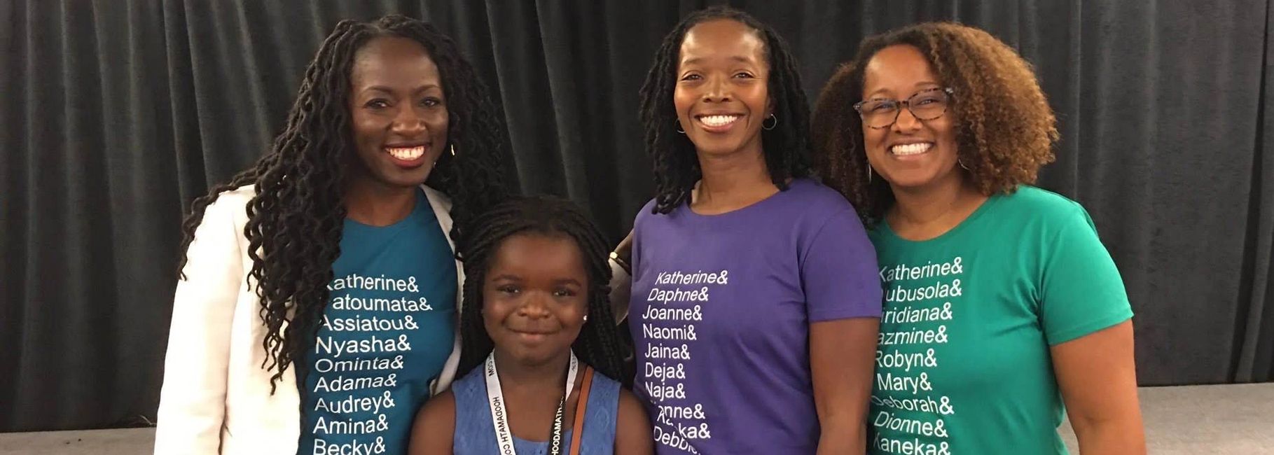 Dionne, Kyla, Deborah, Kaneka. Organizers of #BlackWomenRockMath with Dr. Kris Child's daughter 2019