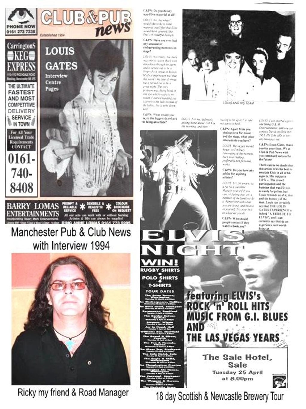 1994 Manchester Pub &amp; Club News with Louis Gates interview and Elvis Night tour ad.