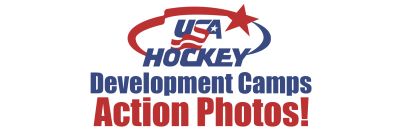 USA Hockey Development Camps Action Photos logo in red and blue.