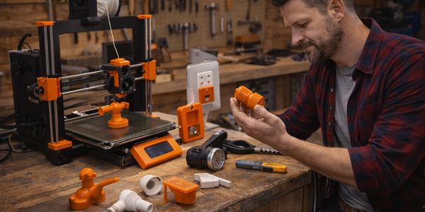 a man 3D printing custom components for home solutions