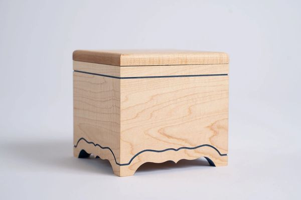 Maple keepsake box with blue accents.
