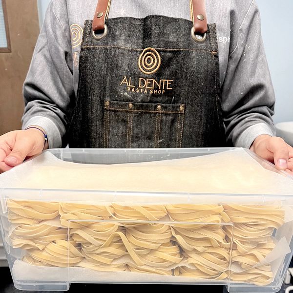 Fresh egg pasta tagliatelle in a box for wholesale for a restaurant in Dublin