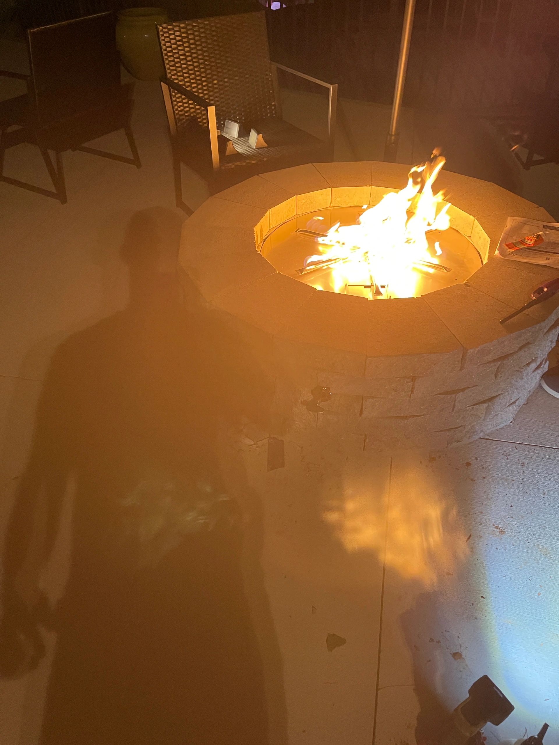 A circular fire pit