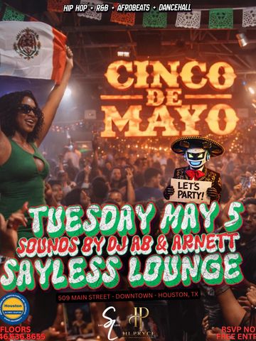 Cinco de Mayo party at Sayless Lounge with DJs and vibrant celebration.