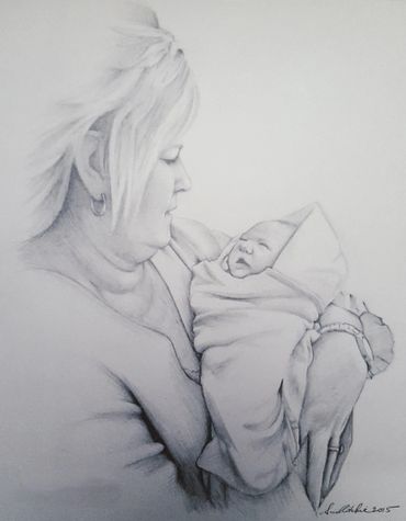realistic pencil portrait grandma grandmother baby