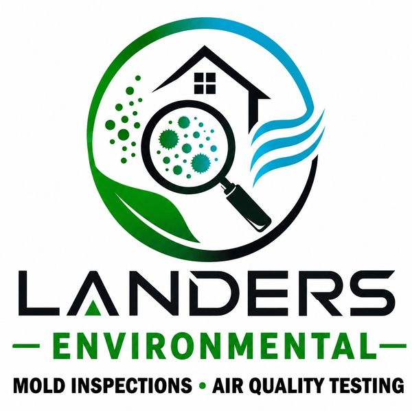 Logo for Landers Environmental with mold and air quality symbols.