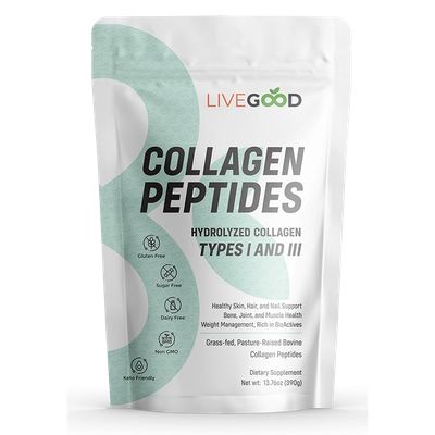 LiveGood Collagen Peptides supplement for skin, hair, joints, and muscle health.