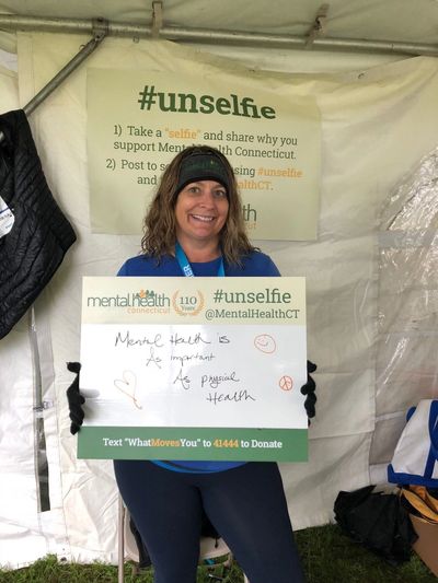 Mental Health Connecticut Chair Kim Sirois Pita after she ran/walked in the Eversource 5K run.