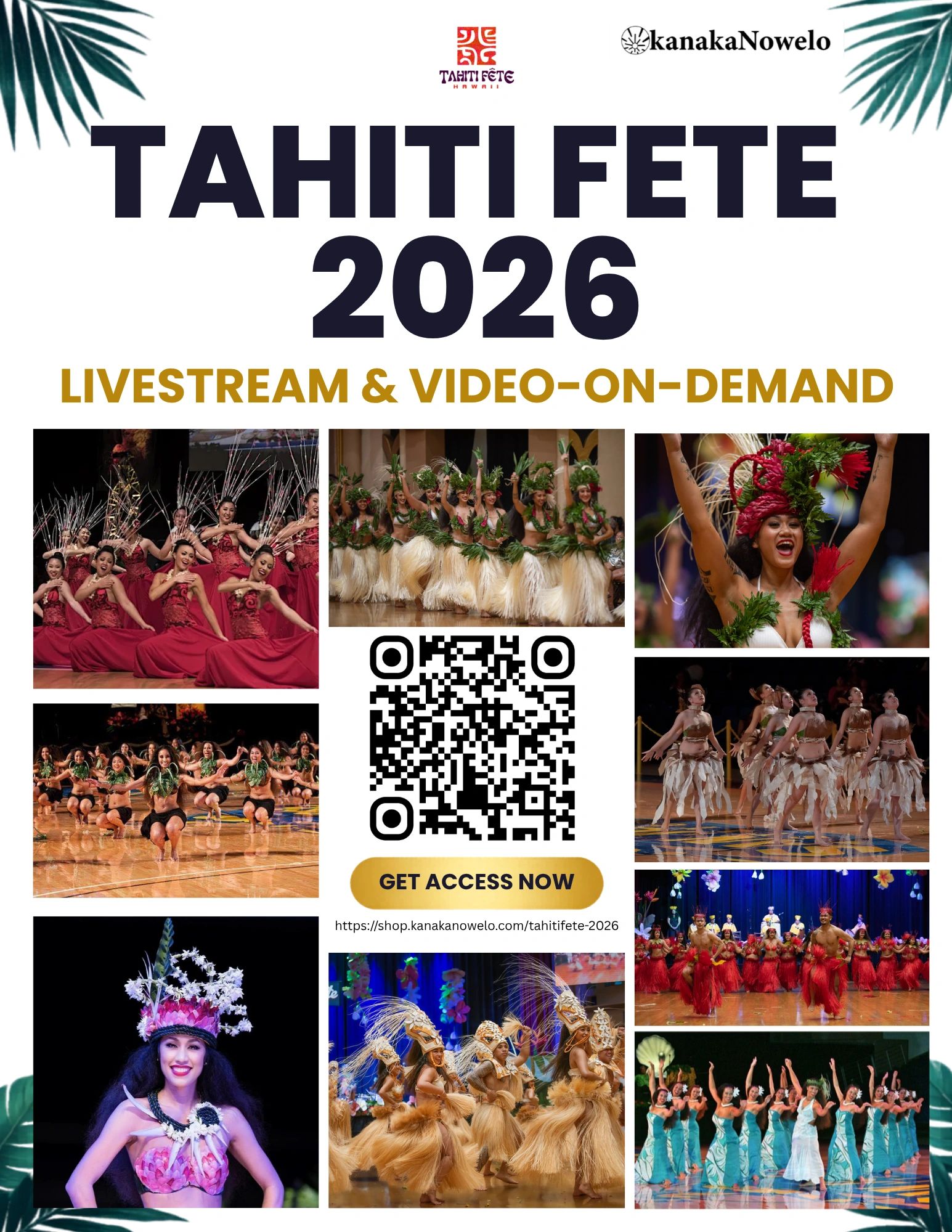 Tahiti Fete 2026 livestream and video-on-demand with traditional Polynesian dance performances.