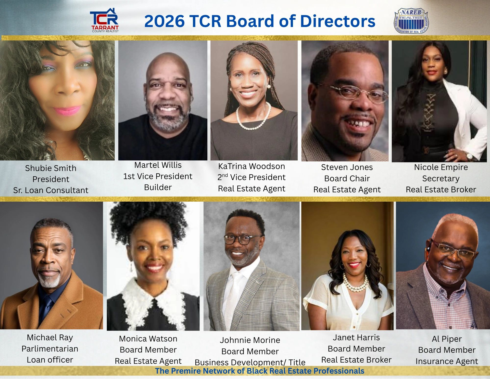 2026 TCR Board of Directors with diverse real estate professionals and consultants.
