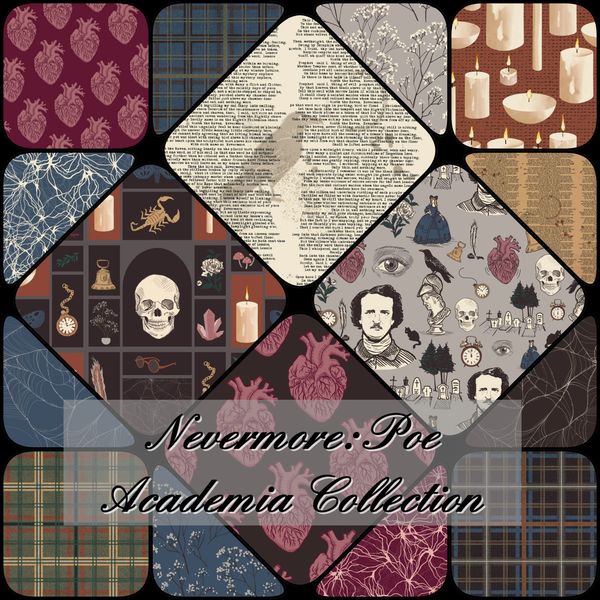 Edgar Allen Poe coordinated Dark Academia pattern collection available at Spoonflower.