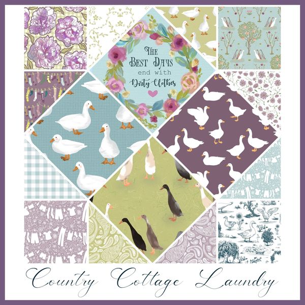 Country cottage laundry designs with ducks and geese in pastel tones.