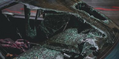 A car in post accident storage in Mishawaka, Indiana.