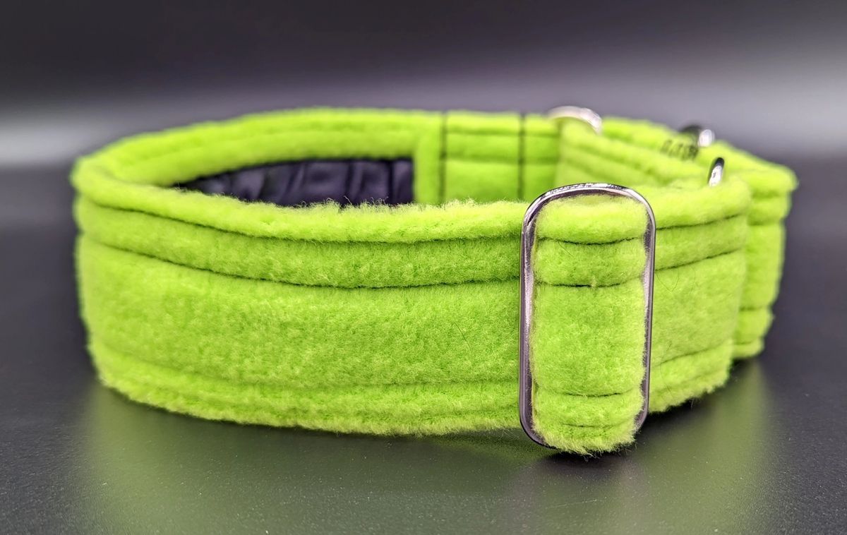 Martingale Dog Collar 1.5" wide Soft Green Fleece Design - Lined with Satin