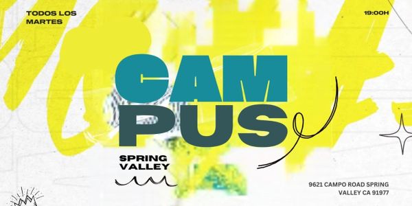 Anuncio de eventos en Campus Spring Valley todos los martes a las 19:00.