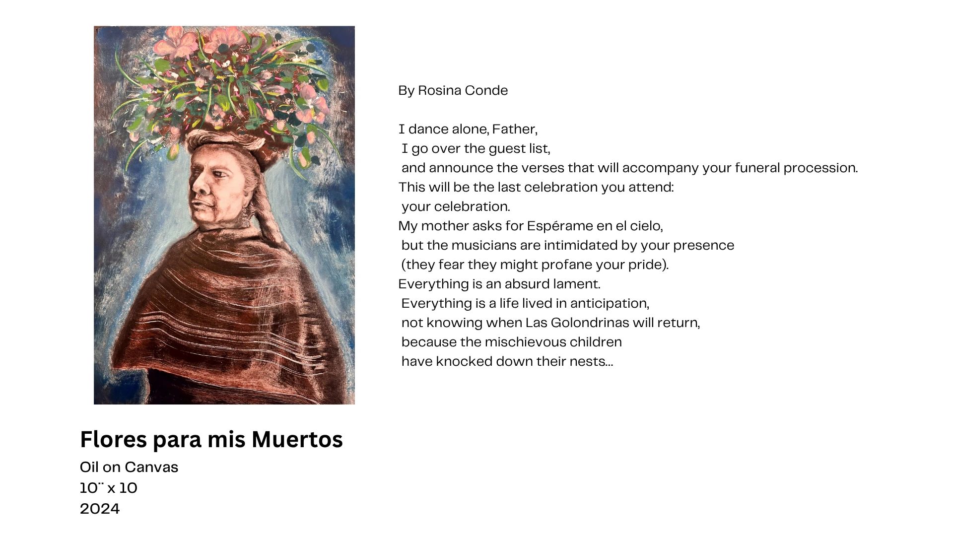 Retrato de mujer con flores en la cabeza.