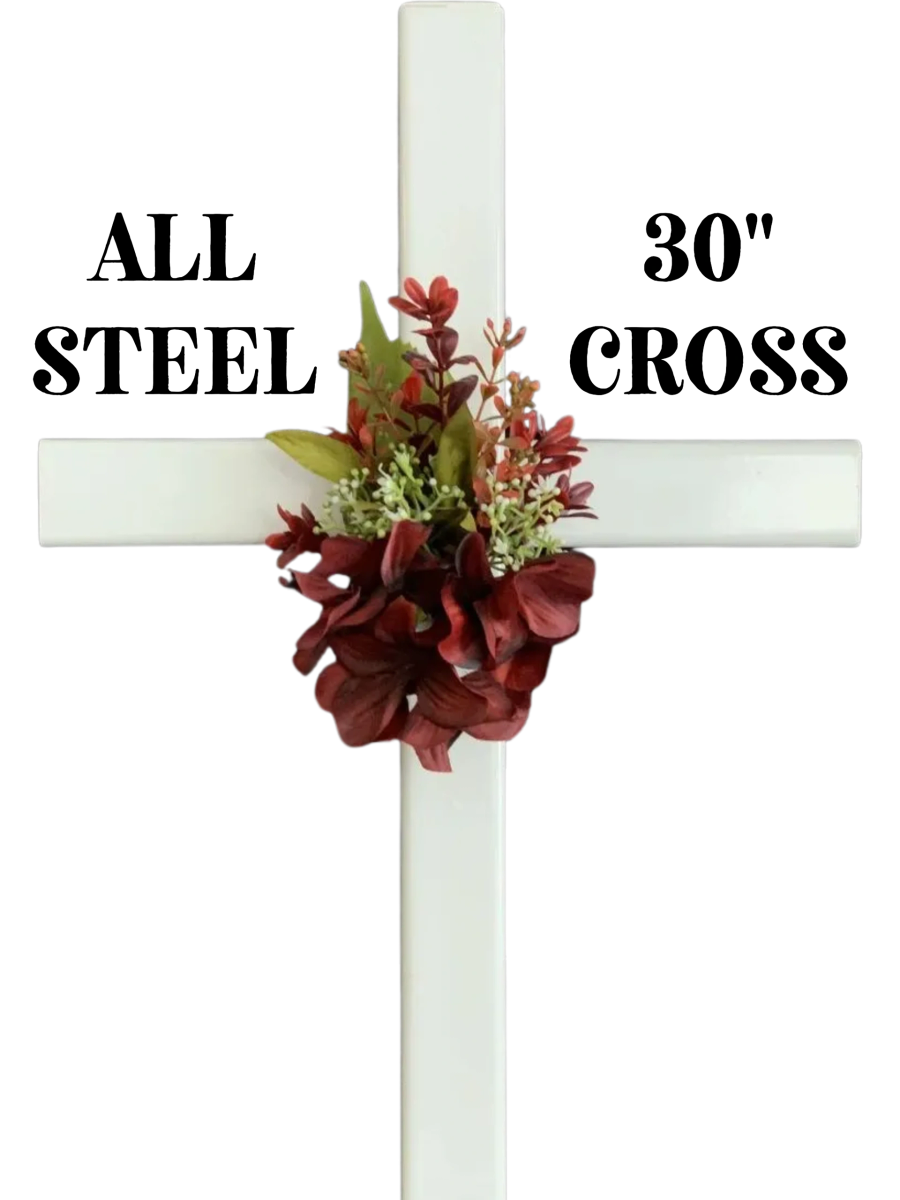30 inch STEEL WHITE CEMETERY CROSS, cross 418