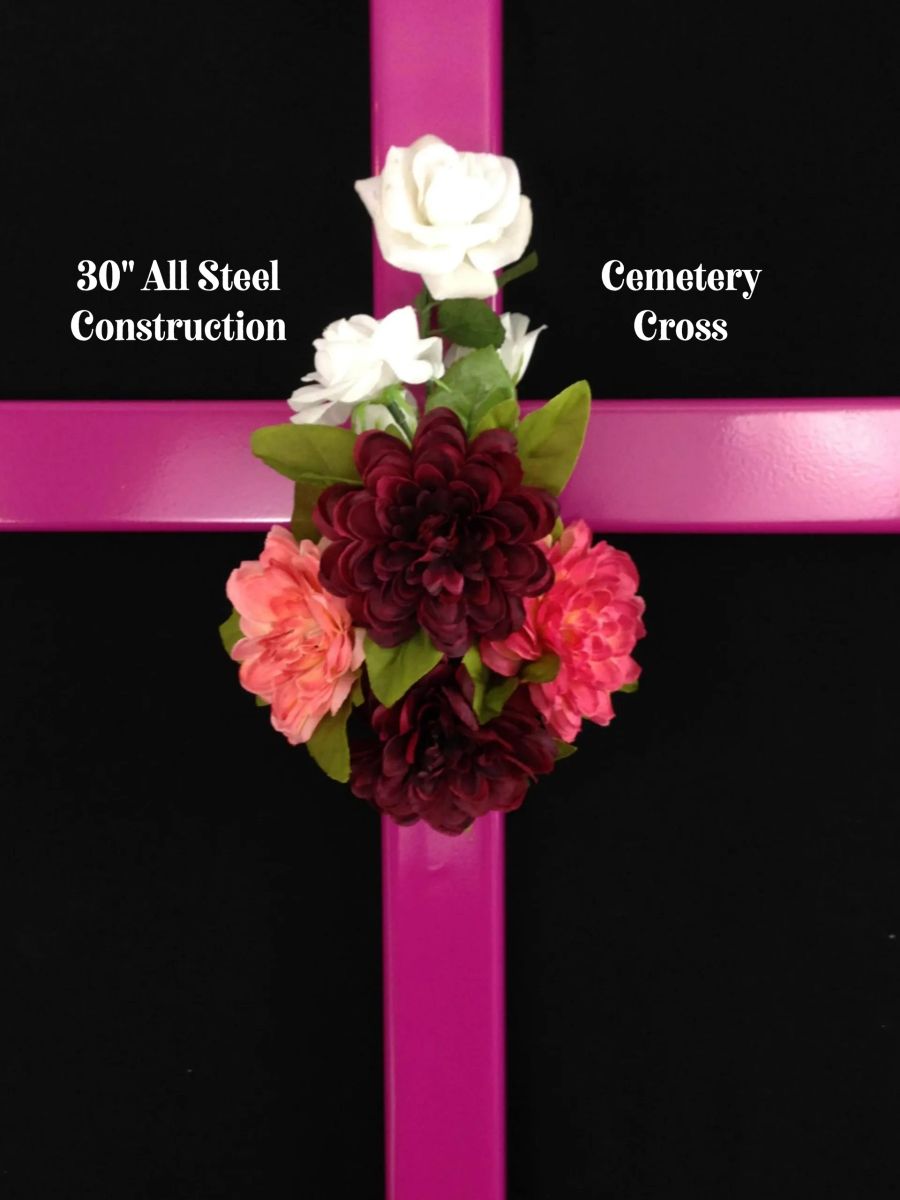 30 inch STEEL pink cemetery cross, cross 595