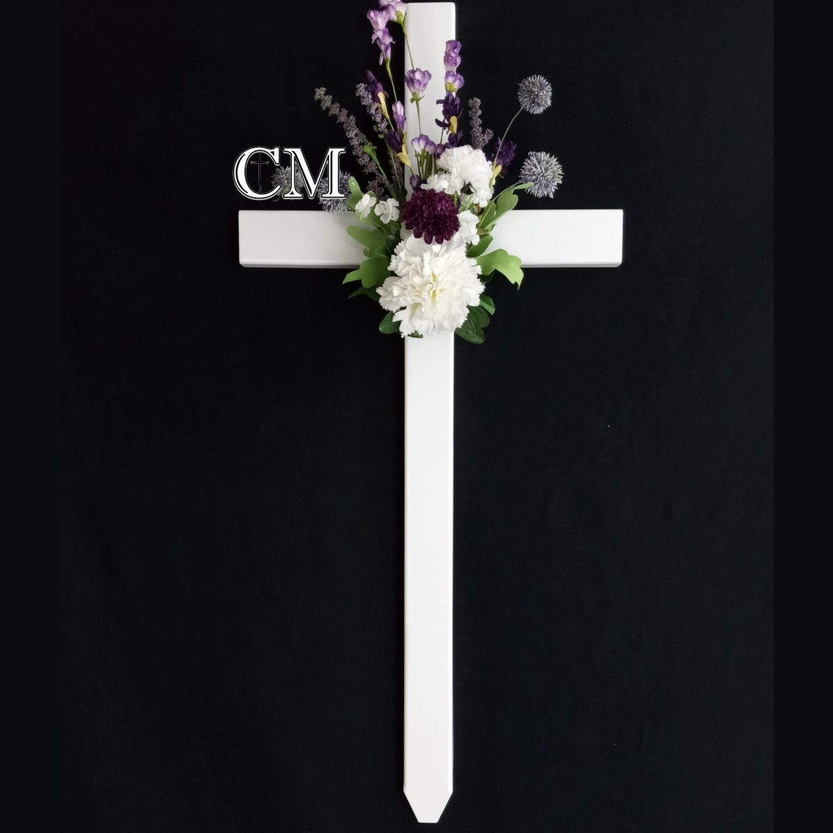 CEMETERY CROSS, 30 inch steel cemetery cross, white memorial cross 753