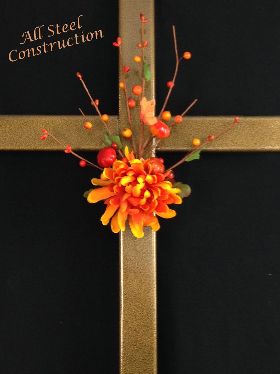 30 inch STEEL GOLD CEMETERY CROSS, cross 500