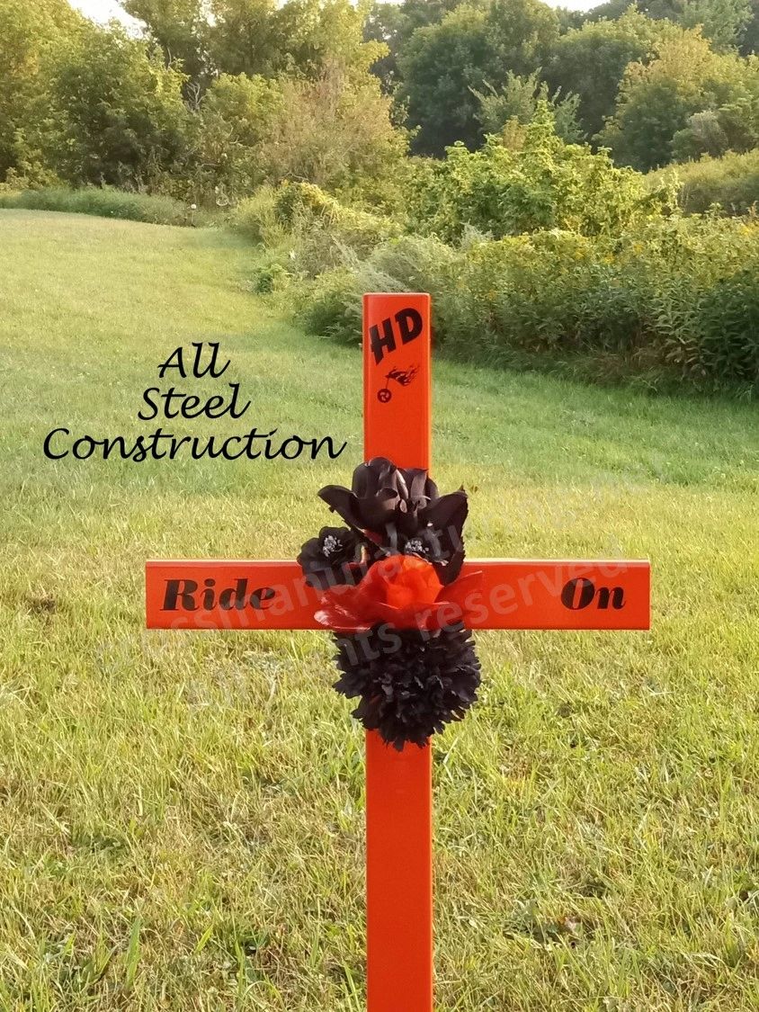 30 inch STEEL ORANGE GRAVESIDE CROSS, personalized memorial cross ...
