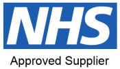 NHS Approved Supplier logo with blue and white colors.