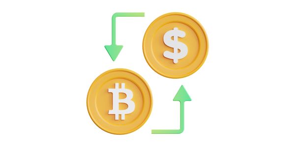 image of bitcoin and fiat currency swapping vice versa