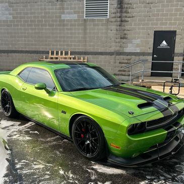 SRT Dodge Challenger, recieving a deep exterior detail from Bigboyz detailing. Detailing in Beloit 
