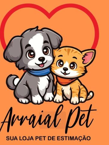 Logo fofo de cachorro e gato com um coração ao fundo.