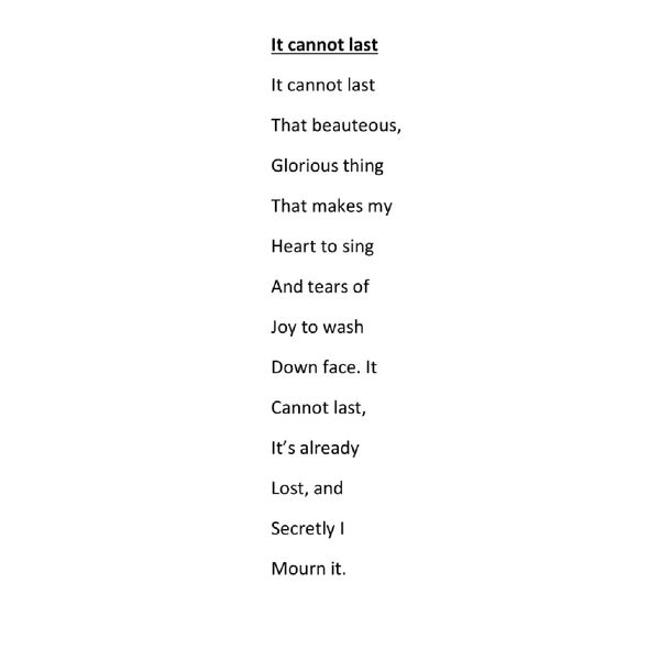 A poem about beauty's intransigence.