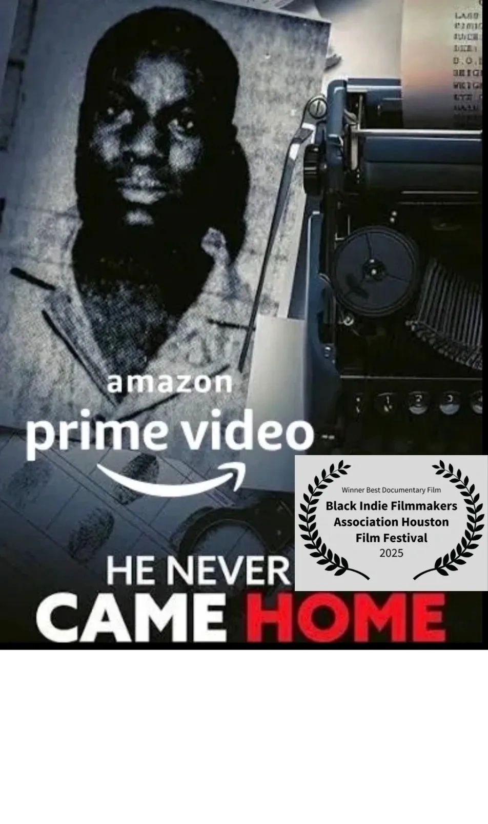 Documentary film poster 'He Never Came Home' on Amazon Prime Video.