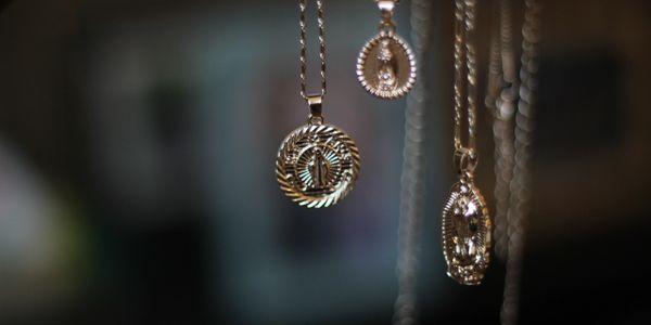 Know your saints coin gold stainless steel necklace. Virgin Mary 