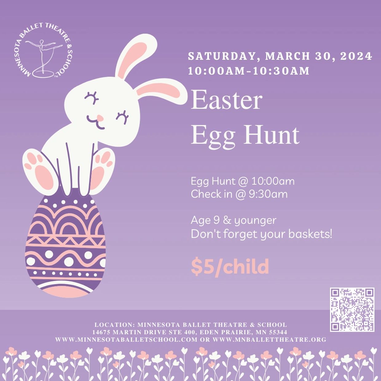 Easter Egg Hunt event for kids at Minnesota Ballet Theatre on March 30, 2024.