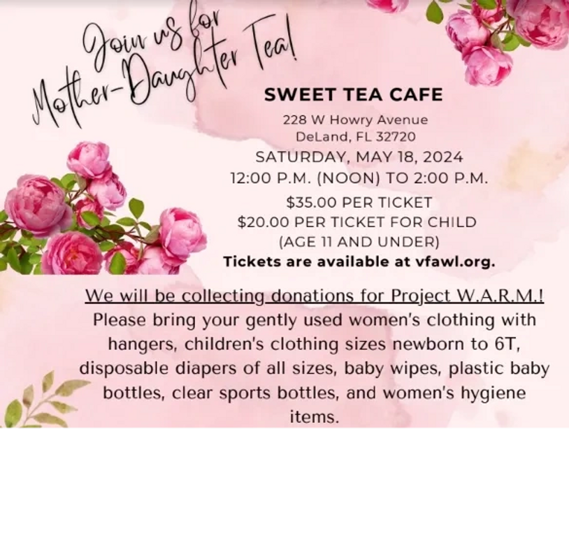 Tea invitation with information about attending