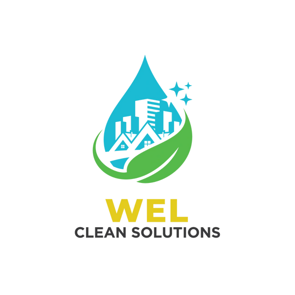 WEL Clean Solutions logo, leaf and water drop. 