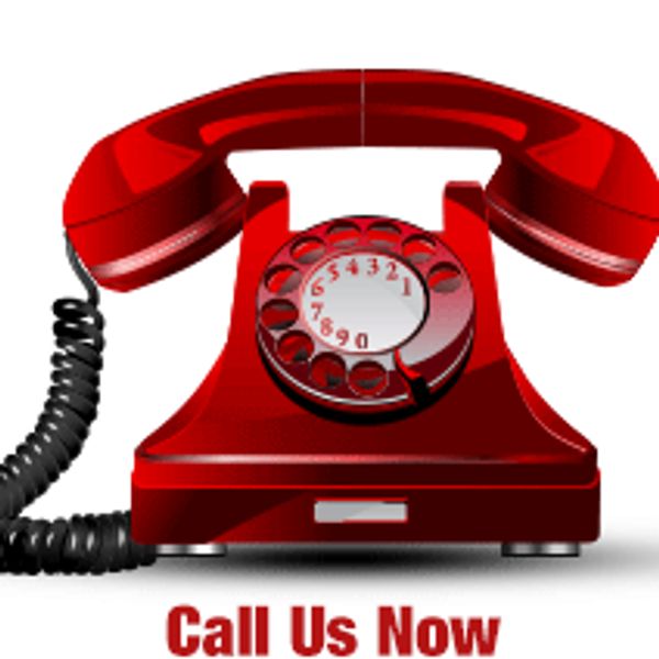 A red vintage rotary telephone with the text 'Call Us Now'.