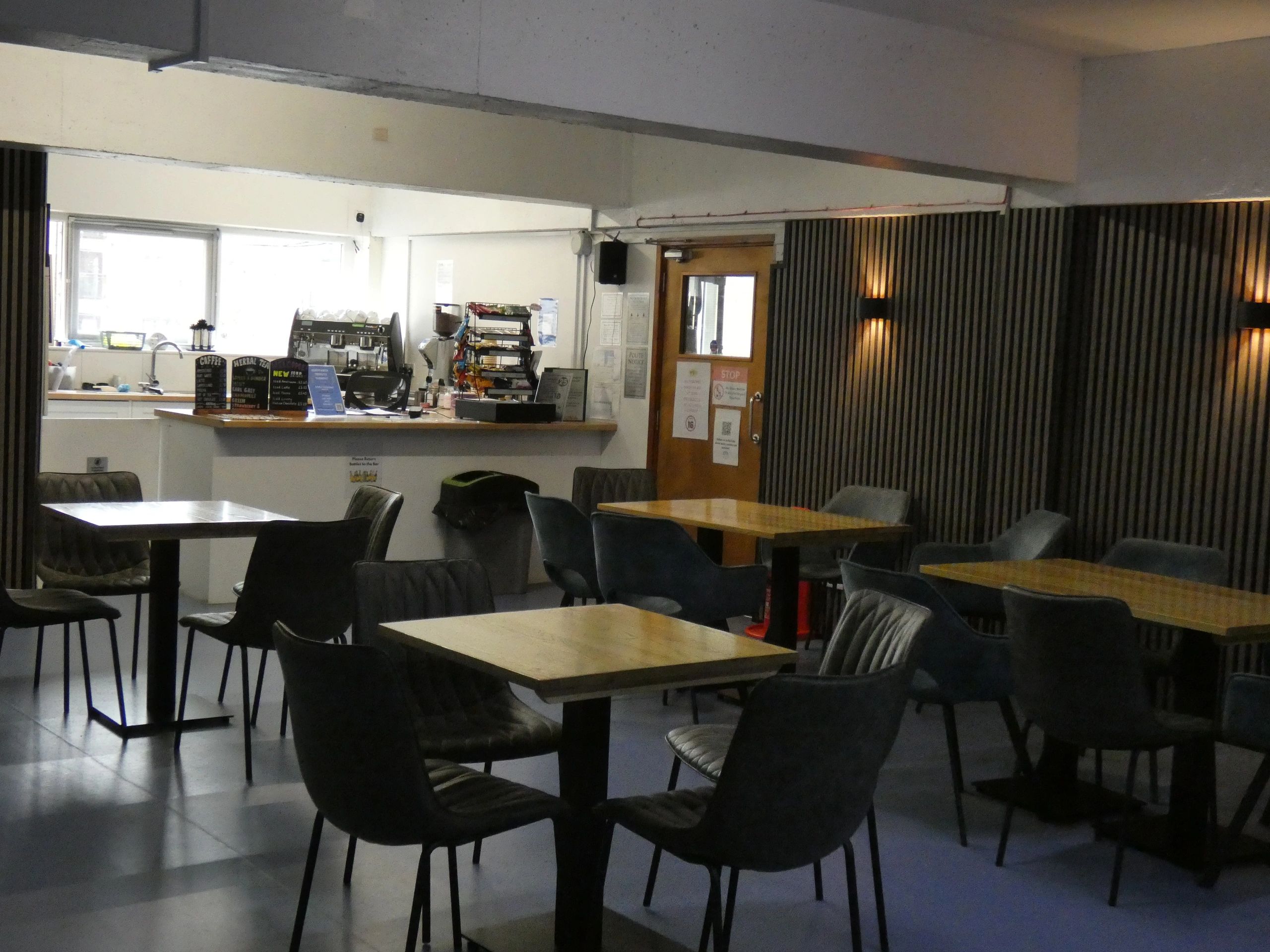WSC cafe and bar area, with chairs and tables
