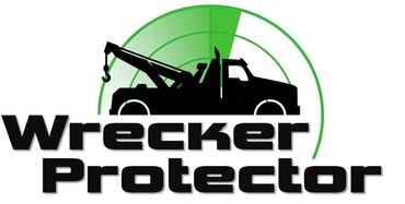 Logo featuring a tow truck silhouette with green radar vector and bold text.