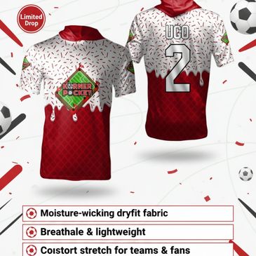 Limited drop soccer jersey with moisture-wicking dryfit fabric.