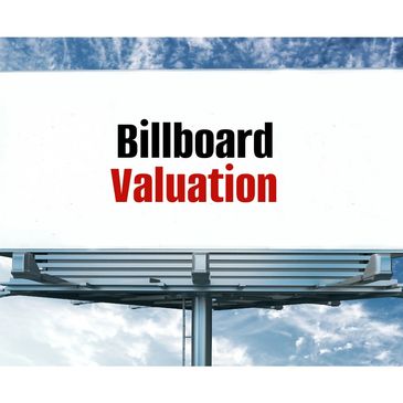 Blank billboard with 'Billboard Valuation' text under blue sky.