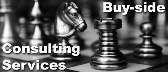 Chess pieces with text promoting buy-side consulting services.