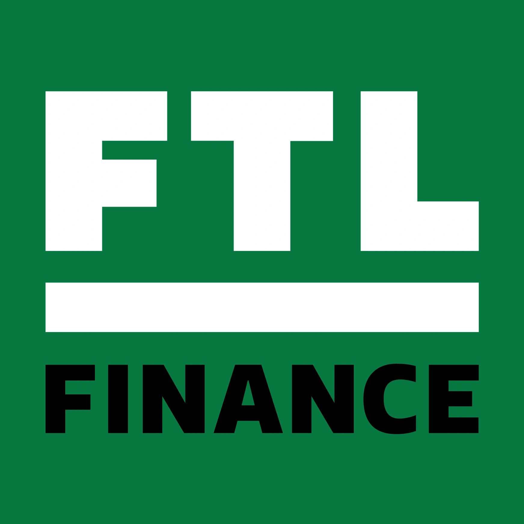 Green background with large white letters 'FTL' and smaller black text 'FINANCE'.
