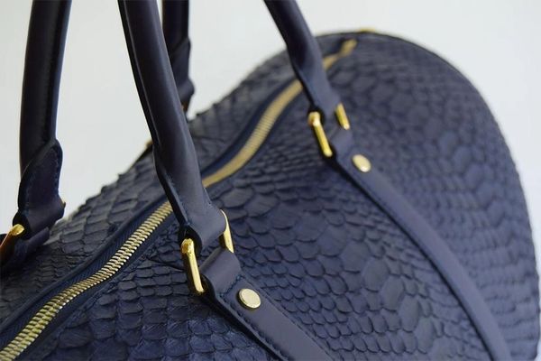 Crocodile duffle bag with Double G in blue