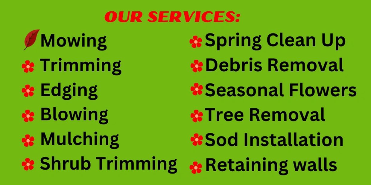 List of lawn and garden services offered.