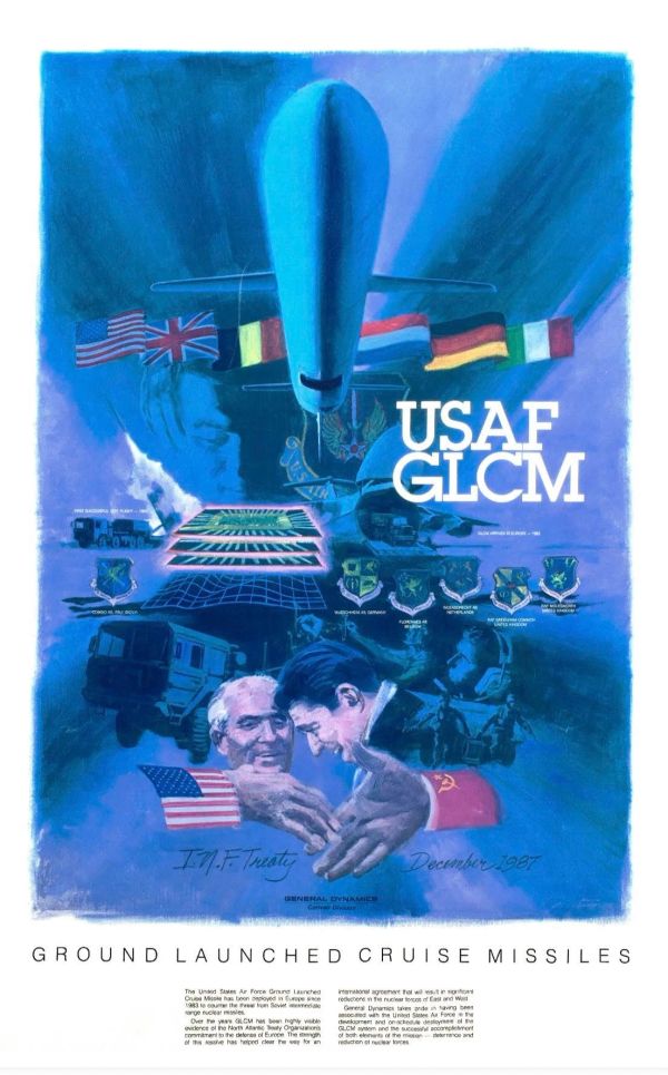 USAF GLCM poster featuring flags, missile, and handshake.