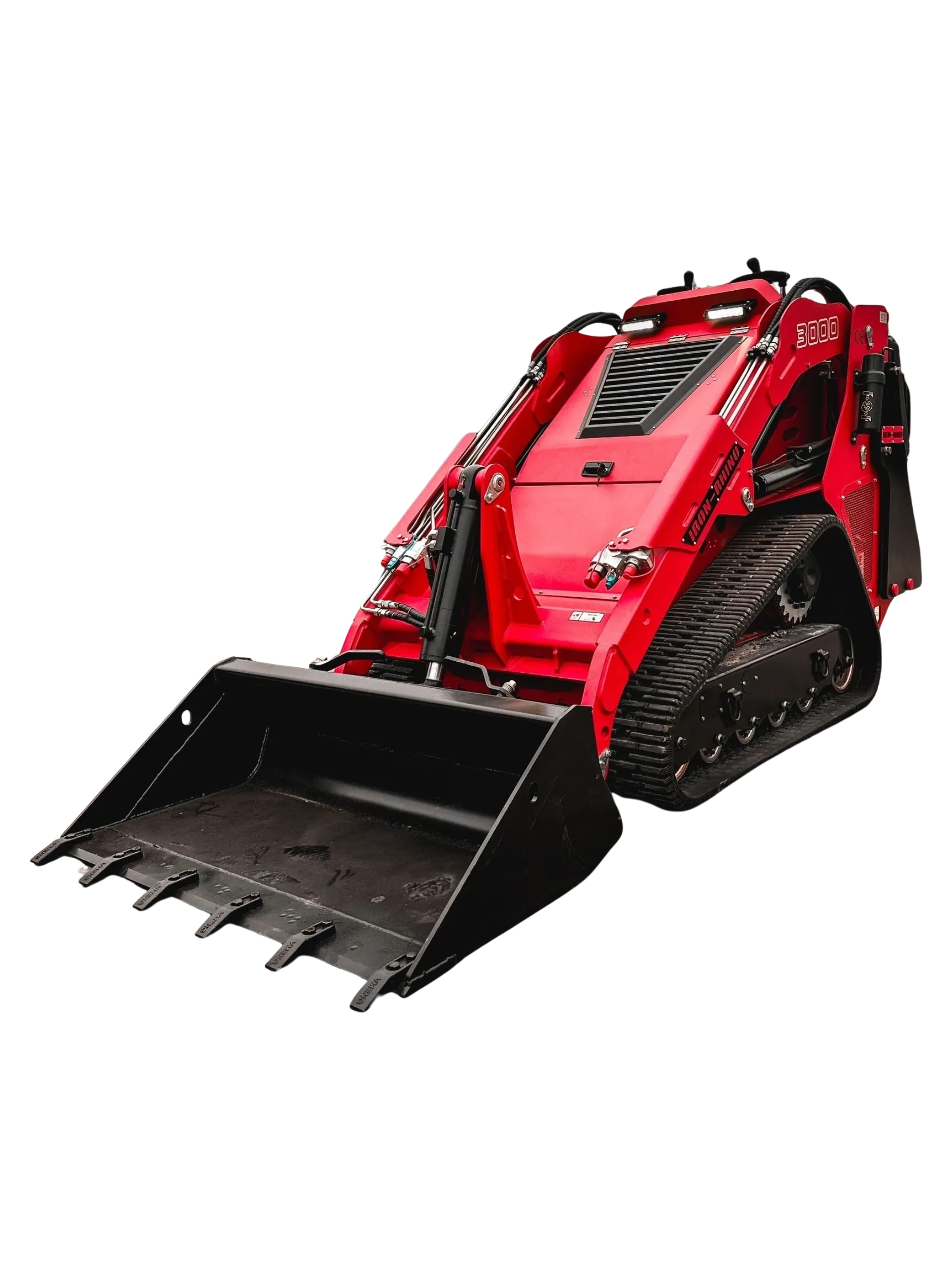 Iron Rhino 74.2HP IR3000 has a 3000 lbs. OC, 54.4" width at the 12" Tracks, 118" Hinge Pin 24.8 GPM