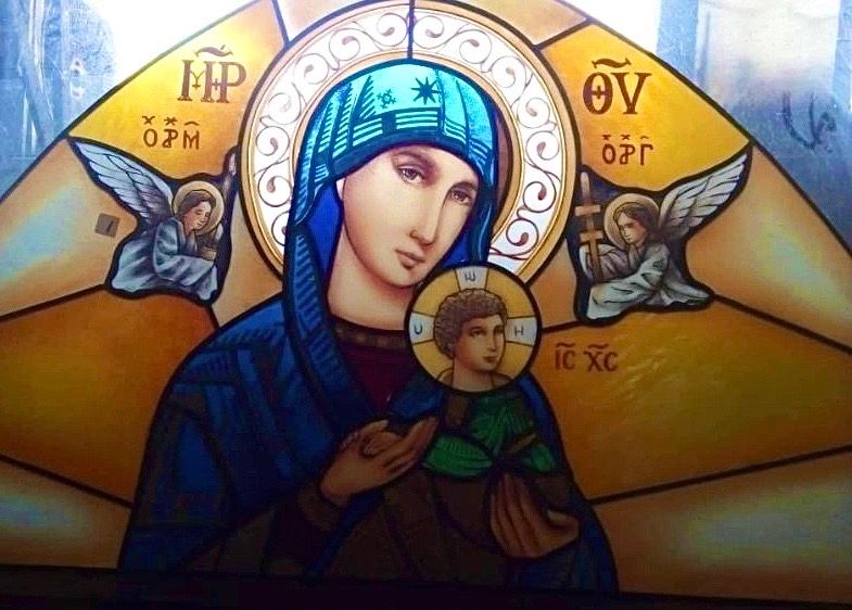 Our Lady of Perpetual Health stained glass