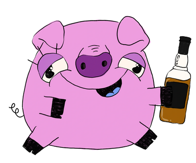 Picture of Pig holding bottle of alcohol representing the boozy line of candied bacon products