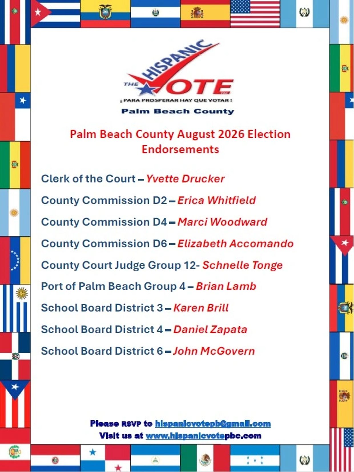 Palm Beach County 2026 election endorsements by The Hispanic Vote.