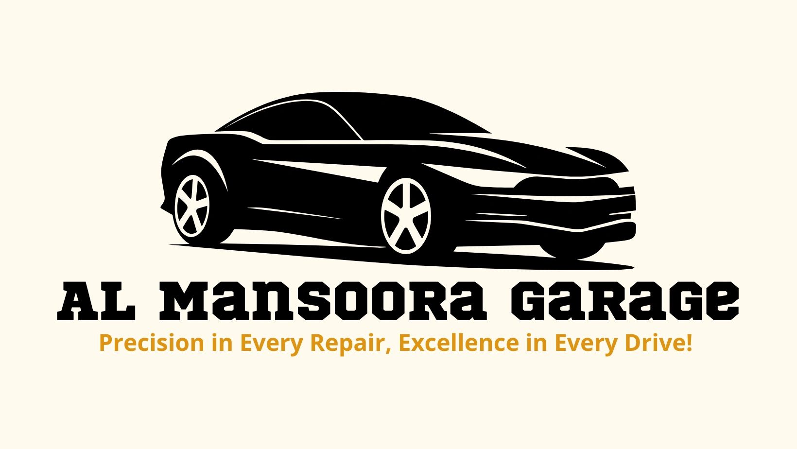 Al Mansoora Garage banner with the tag line "Precision in Every Repair, Excellence in Every Drive!"